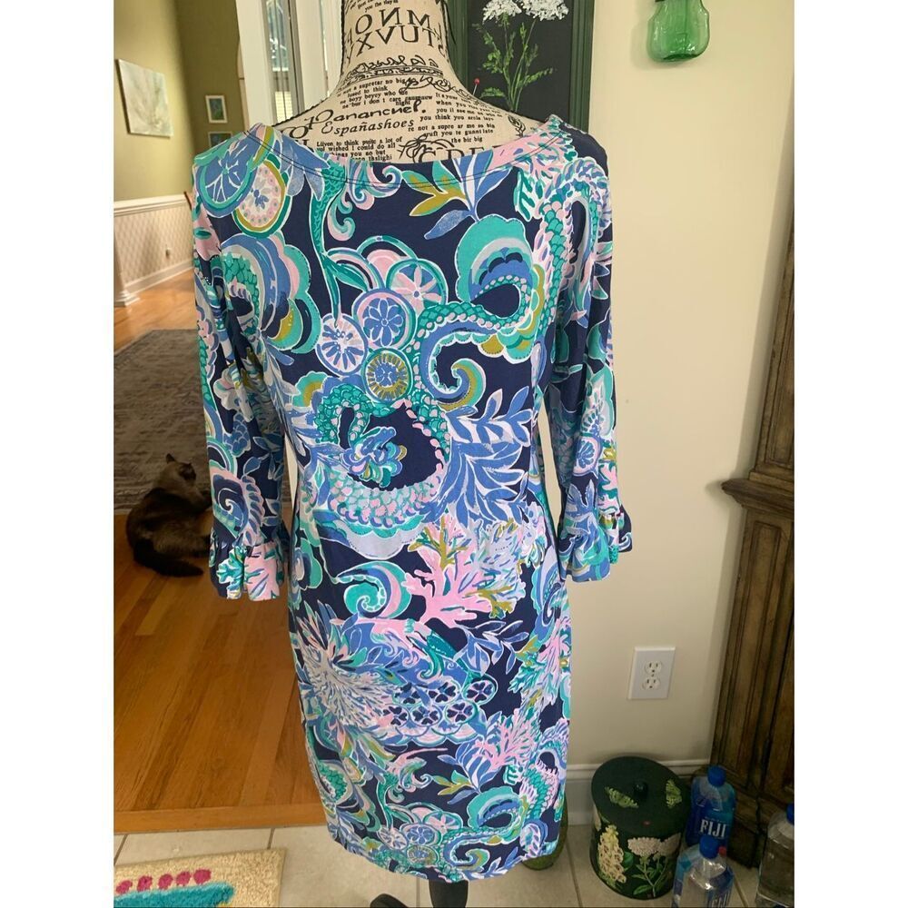 Lilly Pulitzer Sophie Ruffle Dress in the Navy Sirens & Spirits print